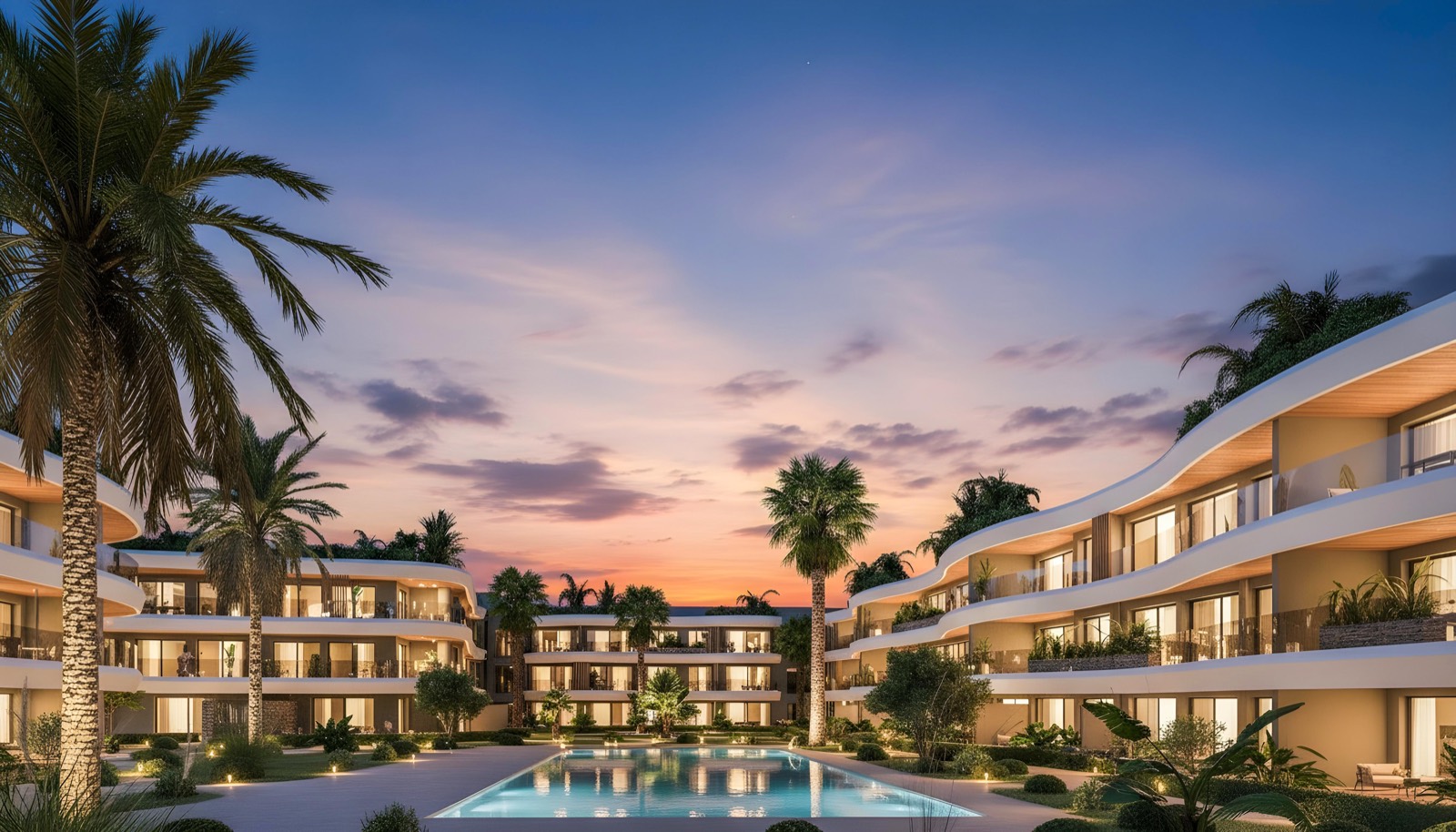 La résidence Valena Living illuminée au coucher du soleil