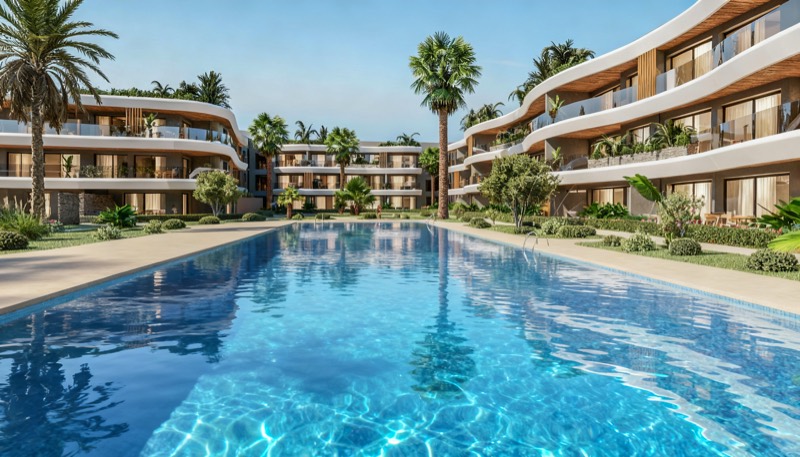 Jardins paysagers, piscine et balcons courbes